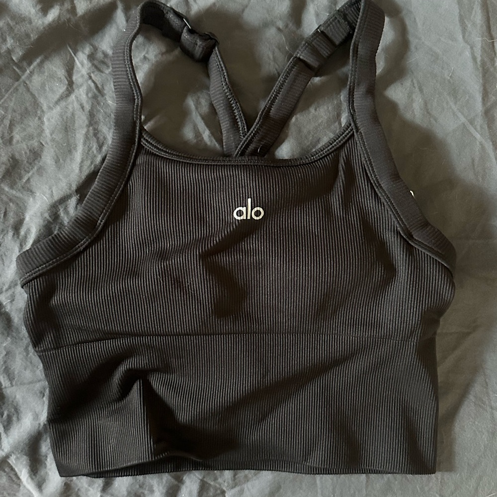 ALO Yoga Women's Black Ribbed longline Sports Bra